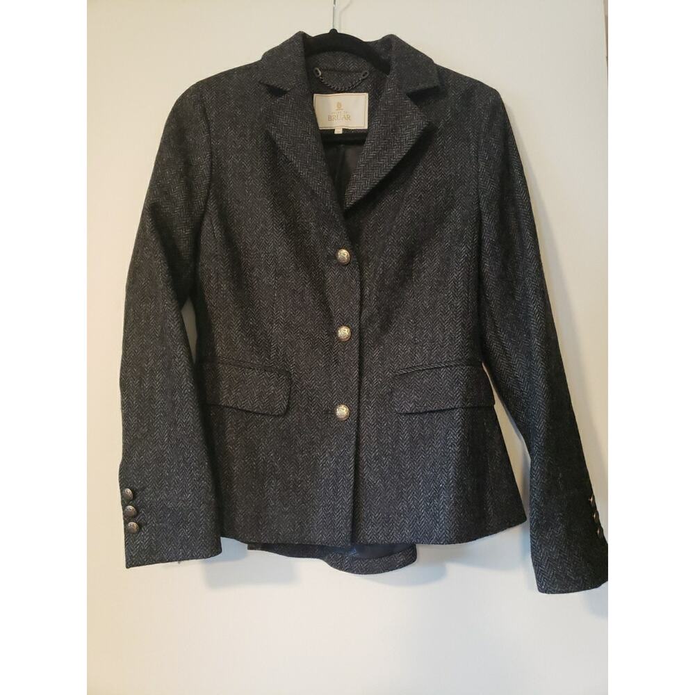 House Of Bruar Highland Grey Wool Tweed Country Jacket Blazer Sz Uk 10 Peplum (G